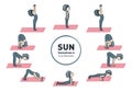 Gohan sun salutation A yoga pose vectors for healthy life cartoon character illustration Royalty Free Stock Photo