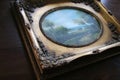 Gohtic Style Vintage Ancient  Old Frame  with Painting Ancestral Romantic Era Object Royalty Free Stock Photo
