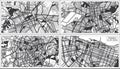 Goiania, Campo Grande, Fortaleza and Curitiba Brazil City Maps Set in Black and White Color in Retro Style