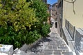 Going down stairs in historic old town of Nafplio, Greece