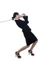 Going further-businesswoman pulling chain Royalty Free Stock Photo