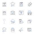 Going out for dinner line icons collection. Restaurant, Reservation, Cuisine, Ambience, Menu, Foodie, Date vector and