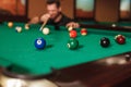 Going to drive a sphere into the billiard pocket. Royalty Free Stock Photo