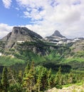 Going to the Sun Road, View of Landscape, snow fields In Glacier National Park around Logan Pass, Hidden Lake, Highline Trail, whi Royalty Free Stock Photo