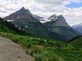 Going to the Sun Road, View of Landscape, snow fields In Glacier National Park around Logan Pass, Hidden Lake, Highline Trail, whi