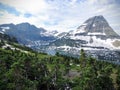 Going to the Sun Road, View of Landscape, snow fields In Glacier National Park around Logan Pass, Hidden Lake, Highline Trail, whi