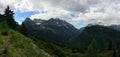 Going to the Sun Road, View of Landscape, snow fields In Glacier National Park around Logan Pass, Hidden Lake, Highline Trail, whi Royalty Free Stock Photo