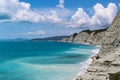 Sosnovka, wild beach and camping, rocks and forest in the vicinity of Gelendzhik resort Royalty Free Stock Photo