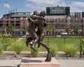 `Going to the World Series` by sculptor Harry Weber in front of Globe Life Field in Arlington, Texas.