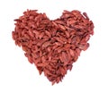 Goji berries heart shape, pieces of goji berries dehydrated. Healthy food natural bio diet meal