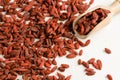 Goji berry dried, with spoon, closeup background