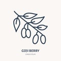 Goji berry flat line icon. Medicinal plant, superfood vector illustration. Thin sign for herbal medicine logo