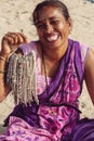 Indian woman jewelry seller portrait at Kudli beach resort in Gokarna city