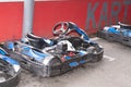 Gokart in karting circuit cars parked next to track for kart drivers