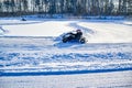 gokart taking corner on icy track at lake in Sweden Royalty Free Stock Photo