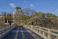 Gokurakubashi Bridge and Osaka Castle (Osaka-jo), a Japanese castle in Chuo-ku, Osaka (Japan Royalty Free Stock Photo
