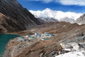 Gokyo lake and village with mount Cho Oyu Royalty Free Stock Photo