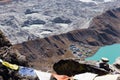 Gokyo village, lake and Ngozumpa glacier view.