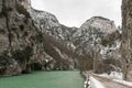 Gola del Furlo, a narrow gorge formed by the river Candigliano in the province of Pesaro-Urbino during the winter Marche, Italy Royalty Free Stock Photo