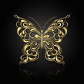 Gold abstract butterfly on black background