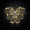 Gold abstract butterfly on black background Royalty Free Stock Photo