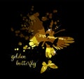 Gold abstract butterfly on black background with reflection. Vector illustration Royalty Free Stock Photo