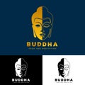 Gold abstract head Buddha logo sign Yoga and meditation concept vector art design Royalty Free Stock Photo