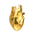 Gold Abstract Human Heart with Faceted Low-Poly Geometry Effect. 3d Rendering