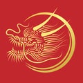Gold abstract line the head of Chinese dragon in circle frame on red background vector design Royalty Free Stock Photo