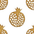 Gold abstract pomegranate pattern. Hand painted seamless background. Summer fruit illustration.