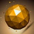 Gold abstract spherical vector object with lines mesh placed over shaded background. Royalty Free Stock Photo