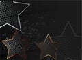 Gold abstract stars on dark background. Gold glitter star. Banner, poster template. Dark color luxury stars background