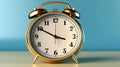 Gold alarm clock on blue background, AI Royalty Free Stock Photo