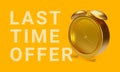 Gold alarm clock. Concept sale banner. Vector illustration