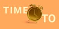 Gold alarm clock isolated on light background. Time to. Vector illustration