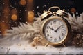 Gold alarm clock on table Royalty Free Stock Photo