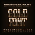 Gold alphabet font. Fantasy metal effect letters, numbers and symbols.
