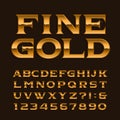 Gold alphabet font. Luxury glossy letters, numbers and symbols.