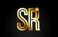 gold alphabet letter sr s r logo combination icon design