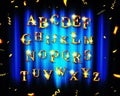 Gold alphabetic fonts and numbers Royalty Free Stock Photo
