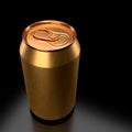 Gold aluminum beer or soda can isolated on black background