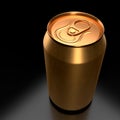 Gold aluminum beer or soda can isolated on black background