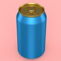 Gold aluminum beer or soda can for mini refrigerator isolated on pink background