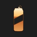 Gold Aluminum can icon isolated on black background. Long shadow style. Vector Royalty Free Stock Photo