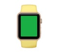 Gold aluminum case smart watch and pollen yellow band with green screen