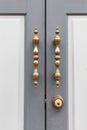 aluminum door handle and white wood door Royalty Free Stock Photo
