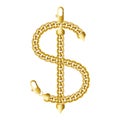 Gold american dollar money sign made of shiny thick golden chain. Royalty Free Stock Photo