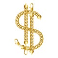 Gold american dollar money sign made of shiny thick golden chain. Royalty Free Stock Photo