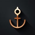 Gold Anchor icon isolated on black background. Long shadow style. Vector Illustration Royalty Free Stock Photo