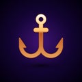 Gold Anchor icon isolated on black background. Vector Illustration Royalty Free Stock Photo